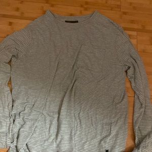 blue and grey stripped shirt